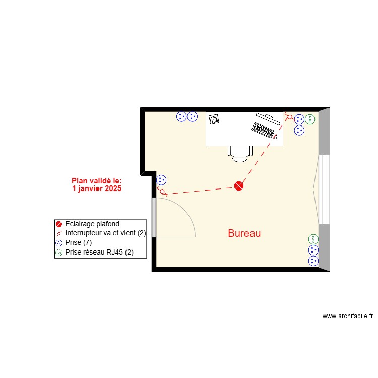 ELECTRICITE BUREAU. Plan de 1 pièce et 9 m2