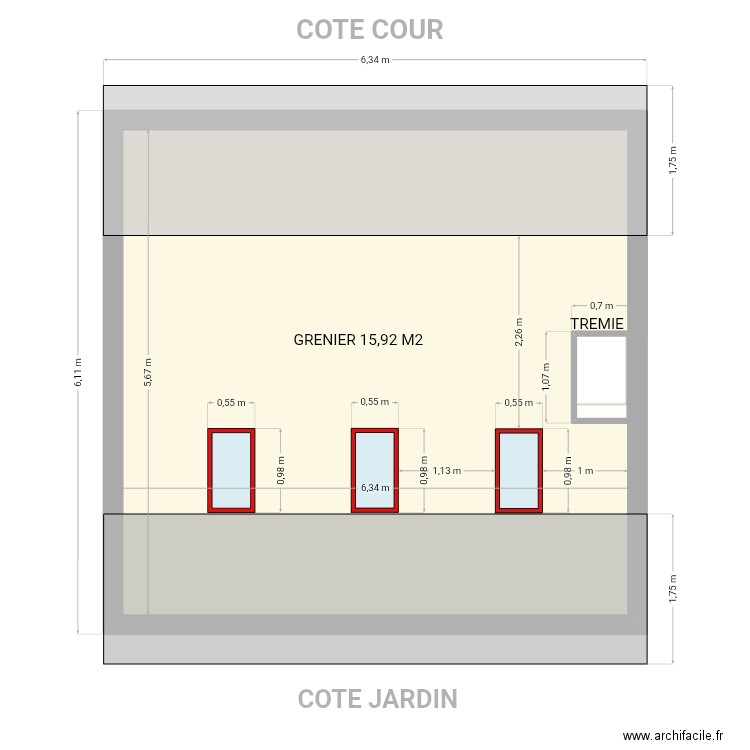 Plan dessus garage ACTUEL. Plan de 5 pièces et 67 m2