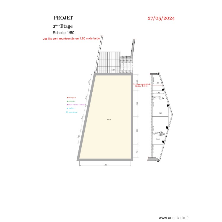 2eme dandi. Plan de 1 pièce et 77 m2