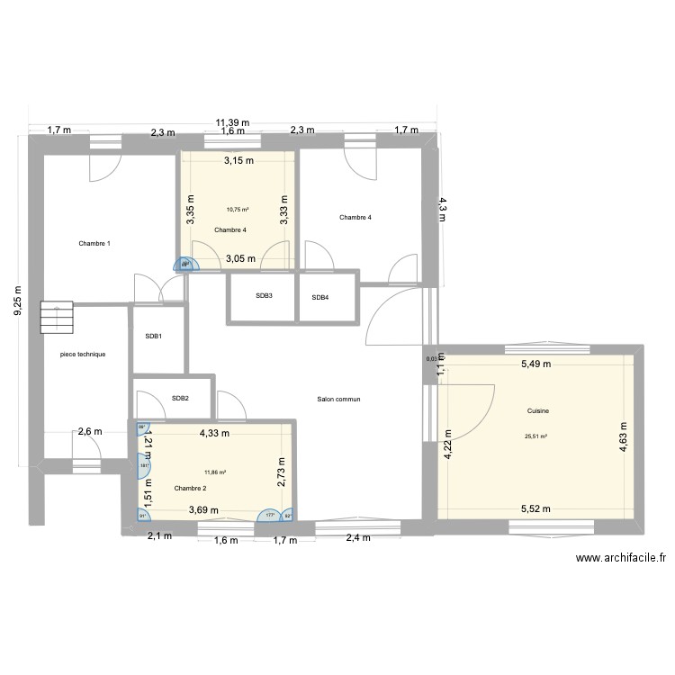 93 BP Rdc Plan de Base 1.1 jay. Plan de 4 pièces et 48 m2