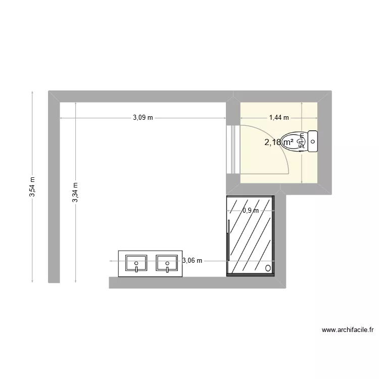 salle de bain. Plan de 1 et 2 m² salle de bain. Plan de 1 et 2 m²