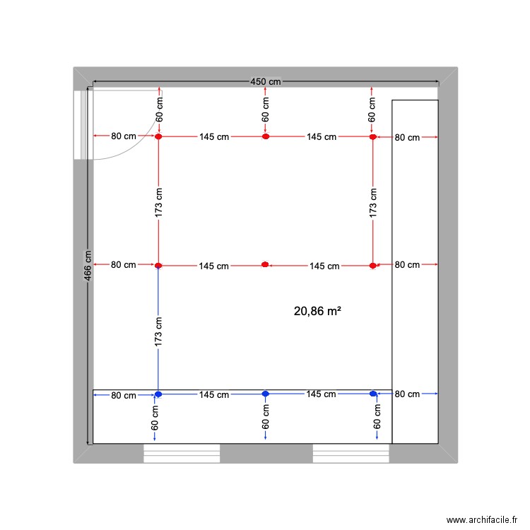 Eclairage salle de jeux. Plan de 1 pièce et 21 m2