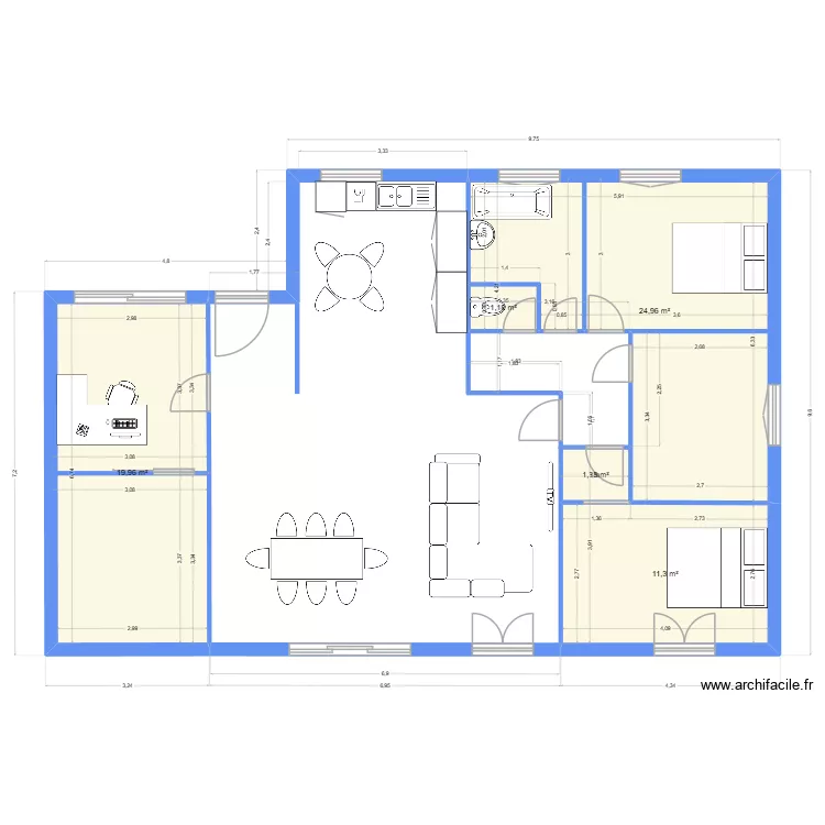 Dadou meubl&eacute;. Plan de 5  et 59 m²