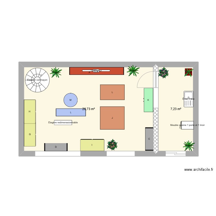 plan du magasin - régale toi. Plan de 2 pièces et 34 m2