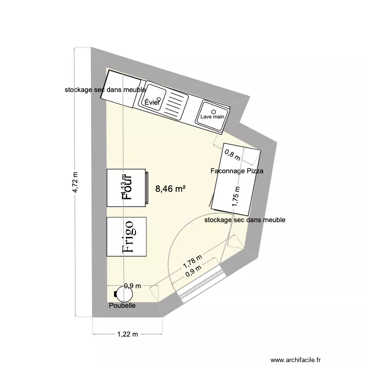 Dark kitchen. Plan de 1  et 8 m²