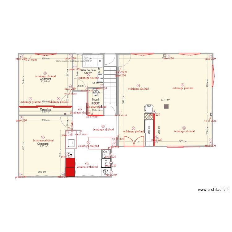 RdC rénové cuisine labo. Plan de 6 pièces et 70 m2