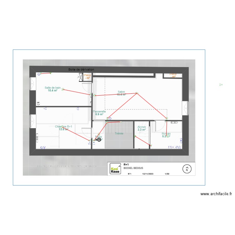 Camille plan élec R+1. Plan de 0 pièce et 0 m2
