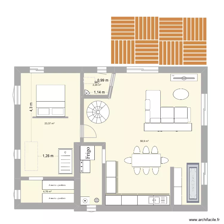 RDC. Plan de 4  et 87 m²
