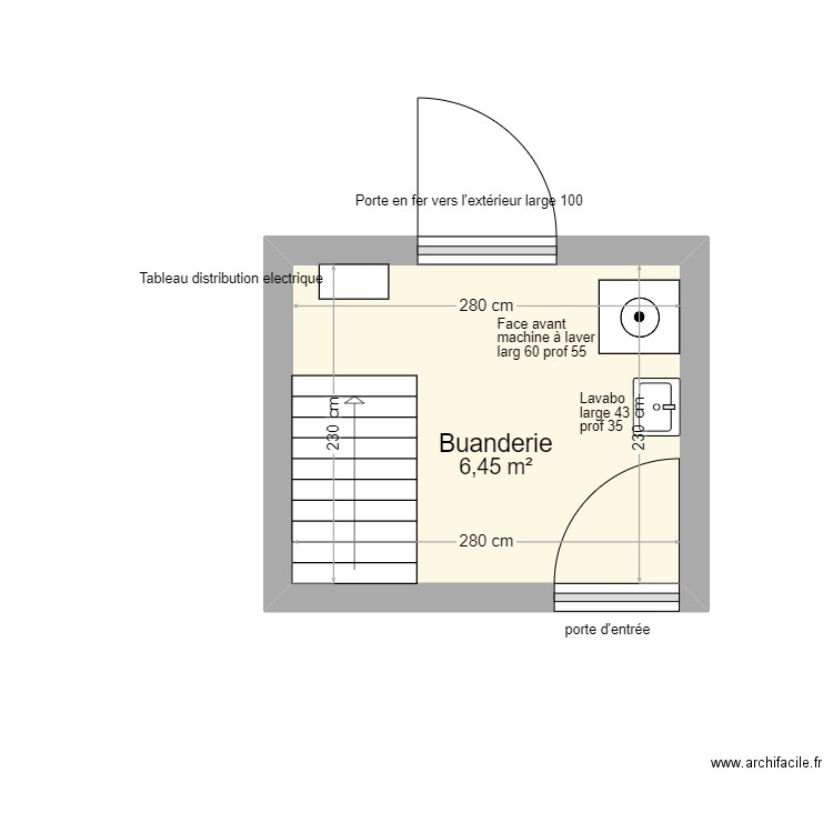 Buanderie 25 février 2024. Plan de 1 pièce et 6 m2