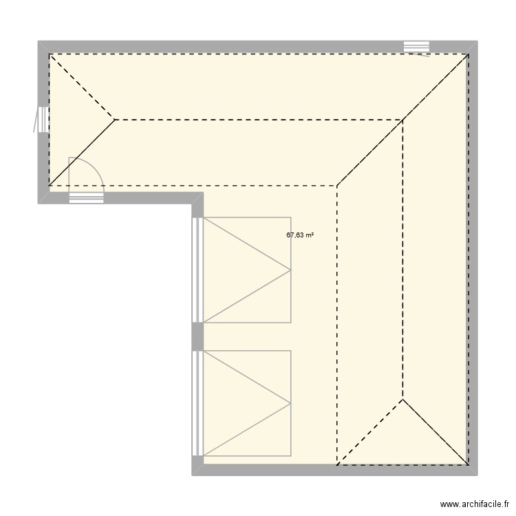 garage. Plan de 1 pièce et 68 m2