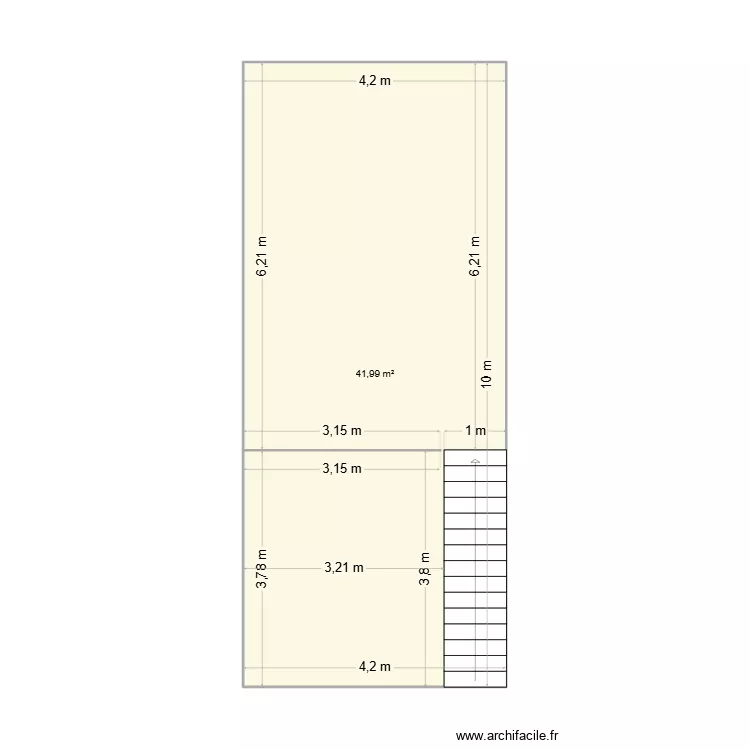 RDC. Plan de 1 pièce et 42 m²