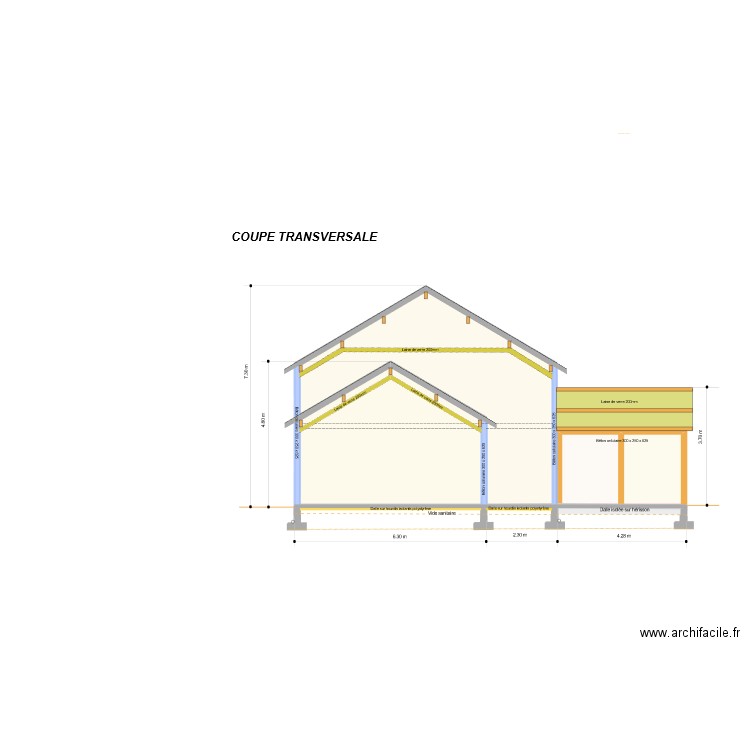 COUPE TRANSVERSALE. Plan de 4 pièces et 56 m2