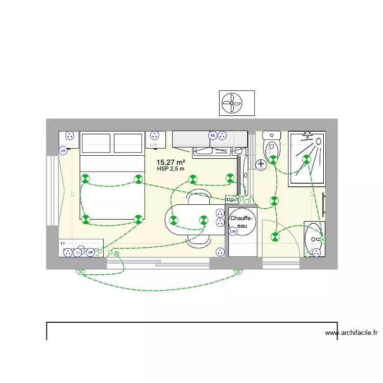 gite. Plan de 1  et 15 m²