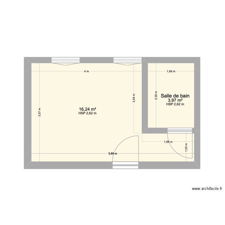 RDC APRES. Plan de 2 pièces et 20 m2