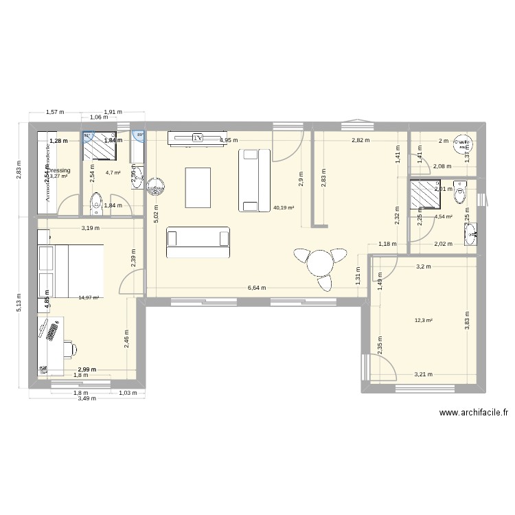 MAISON SEROU bis. Plan de 6 pièces et 80 m2
