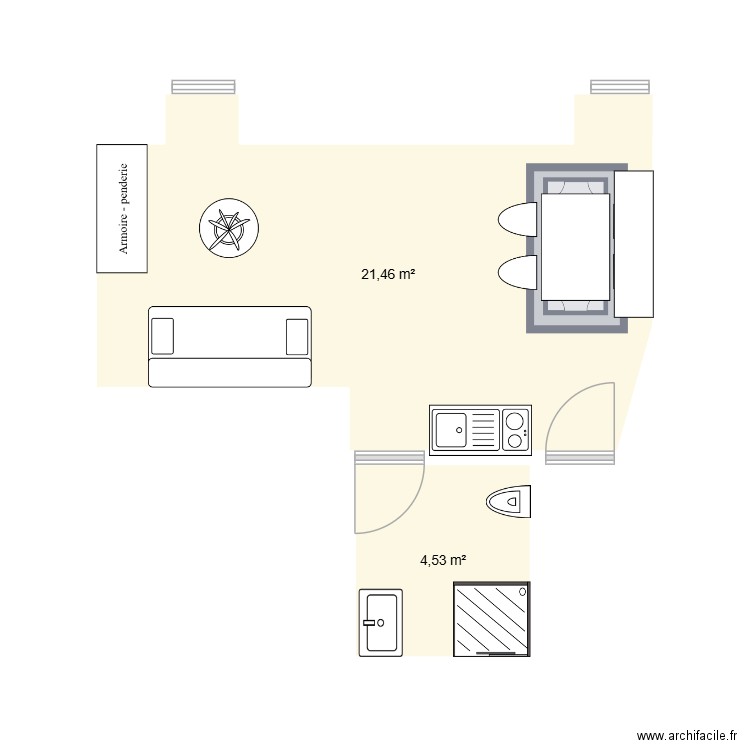 Studio L. Plan de 2 pièces et 26 m2