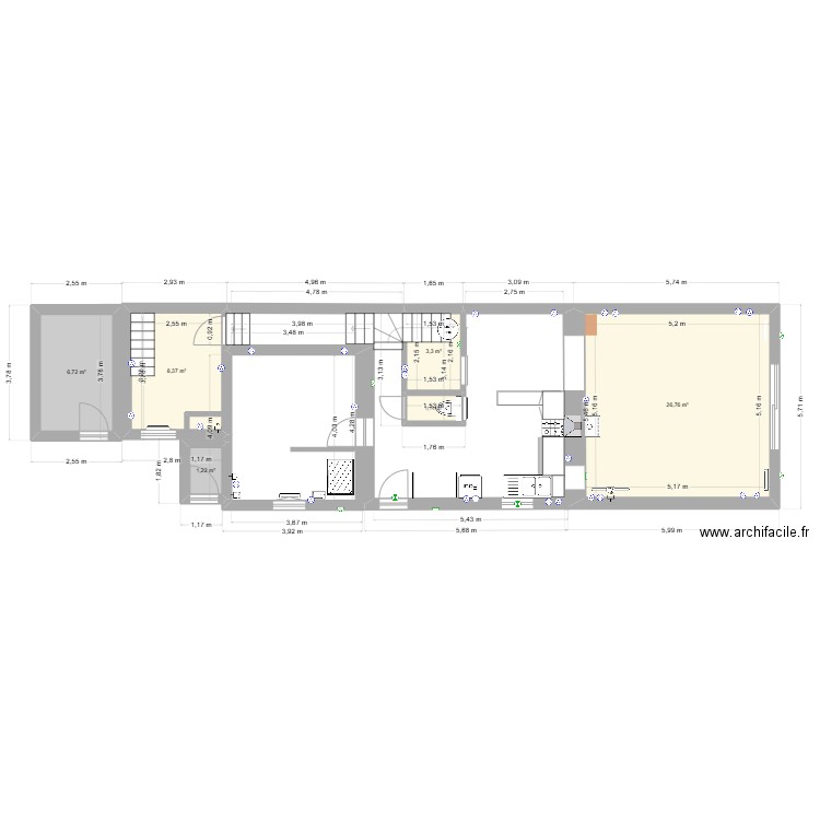 92 Champmarcou. Plan de 6 pièces et 48 m2