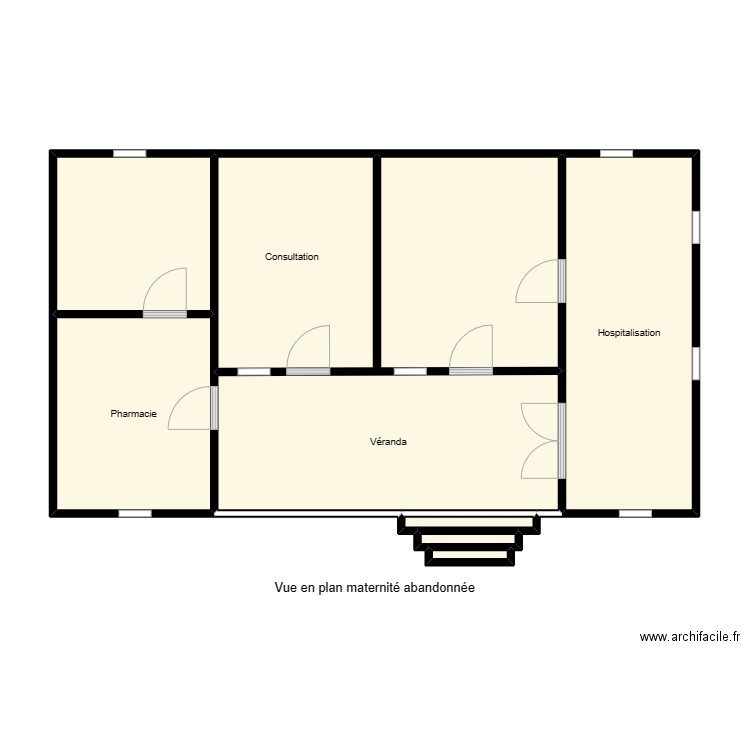 Vue en plan du maternité abandonnée. Plan de 8 pièces et 76 m2