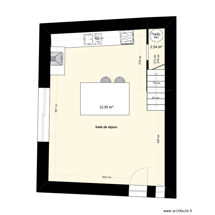 GROSSI RDC reno. Plan de 2 pièces et 35 m2