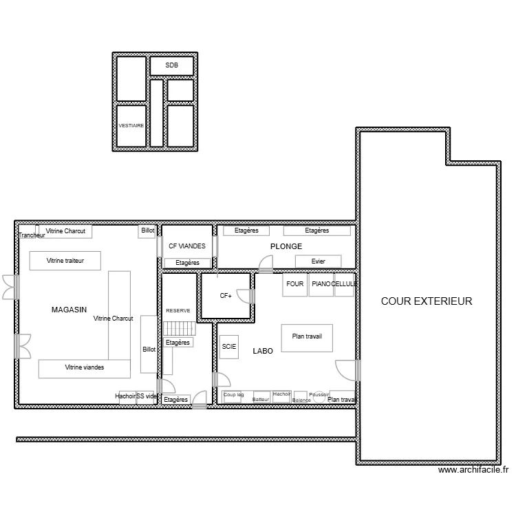 Boucherie Leognan. Plan de 13  et 370 m²