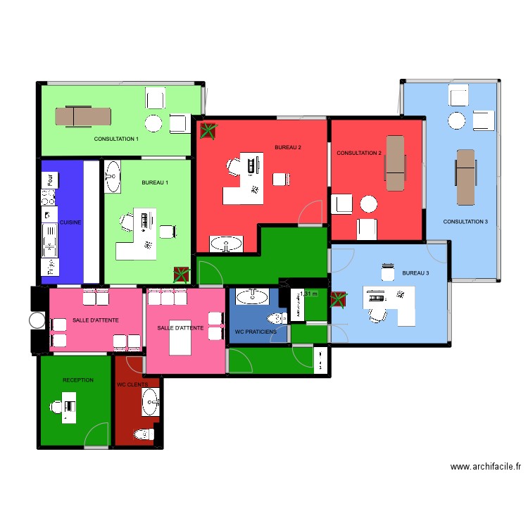 Plan Le Chesnay Gynécologues. Plan de 17 pièces et 138 m2