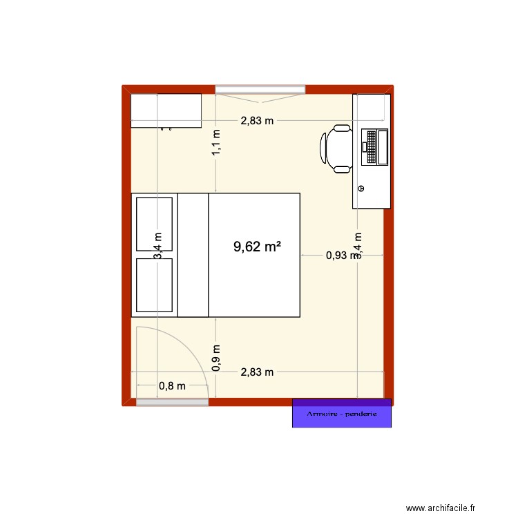 Cfhambre. Plan de 1 pièce et 10 m2
