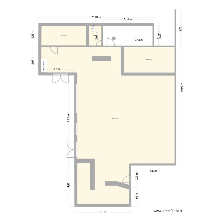 salle de danse. Plan de 4 pièces et 161 m2
