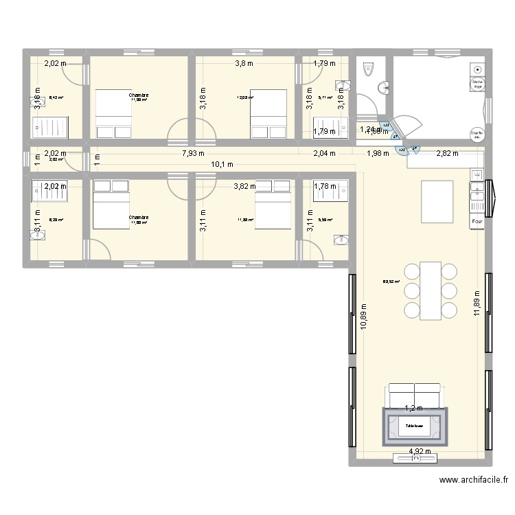 PREVISIONEL. Plan de 11 pièces et 143 m2