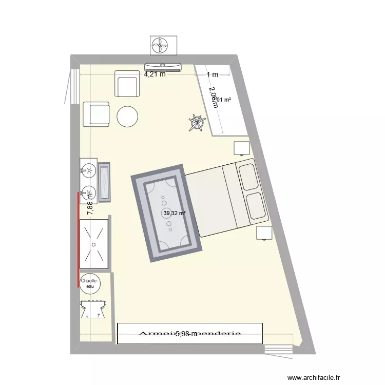 R+2 Muret. Plan de 2 Pièces et 43 m²
