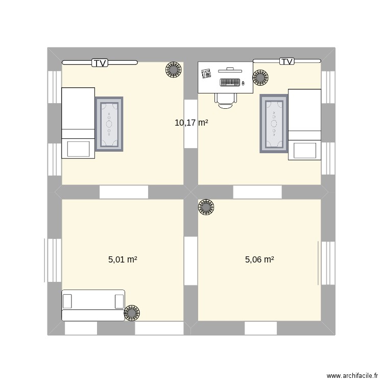 kjb. Plan de 3 pièces et 20 m2
