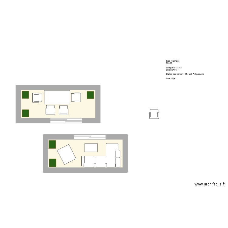Exterieur. Plan de 2 pièces et 13 m2