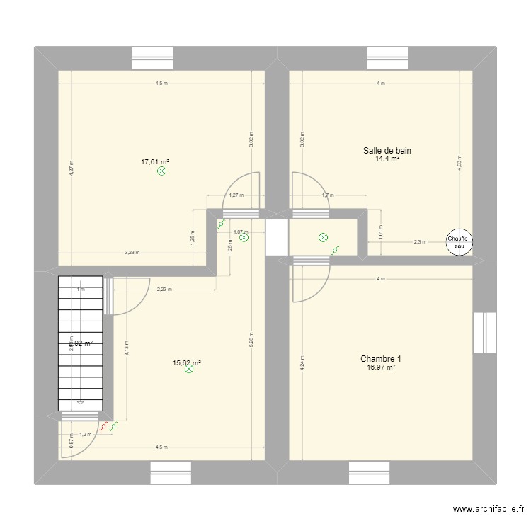 Etage. Plan de 6 pièces et 69 m2