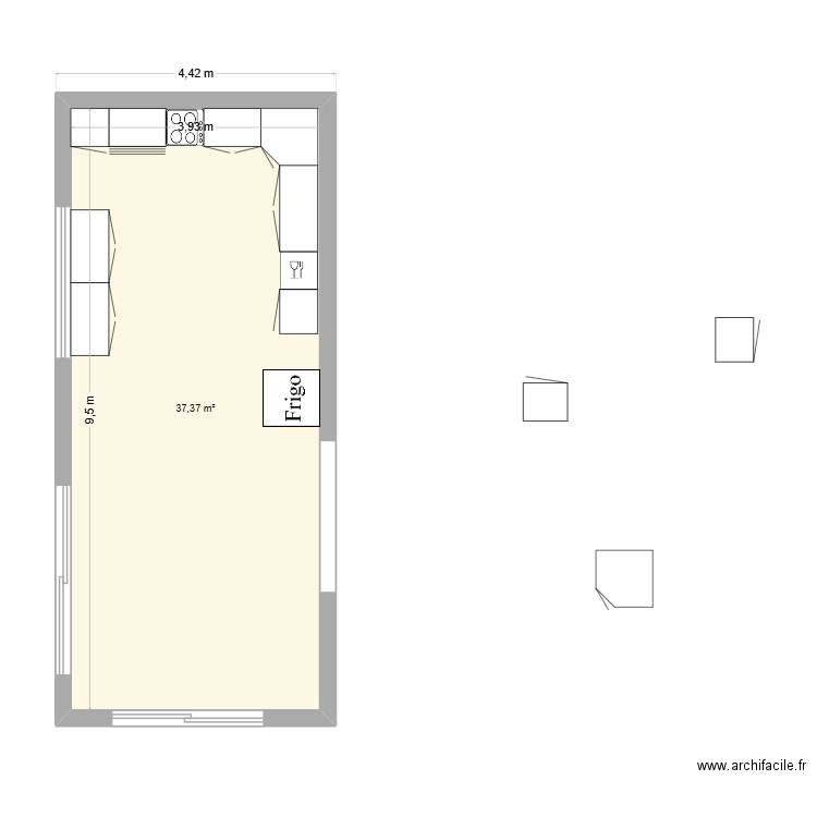 CUISINE. Plan de 1 pièce et 37 m2