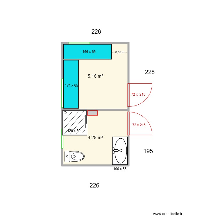 cuisine. Plan de 2 pièces et 9 m2