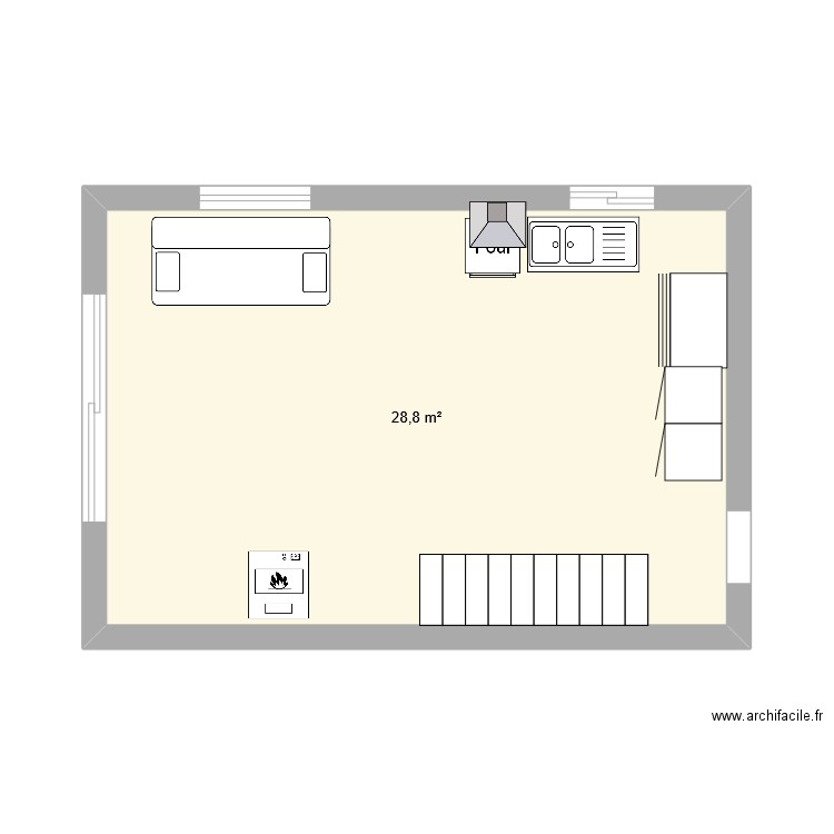Douarn. Plan de 1 pièce et 29 m2