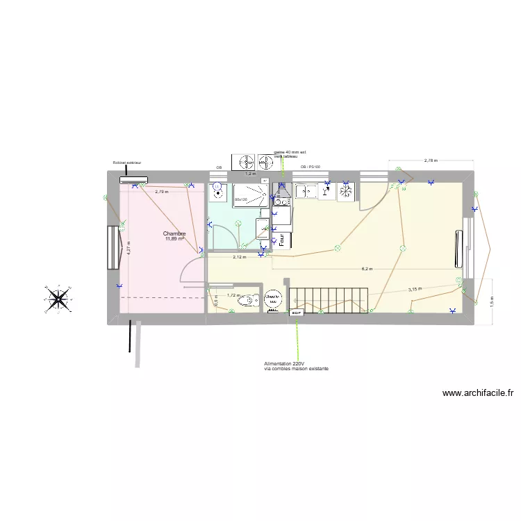 Plan ext Langeot 7 &eacute;lectricit&eacute;. Plan de 3  et 18 m²
