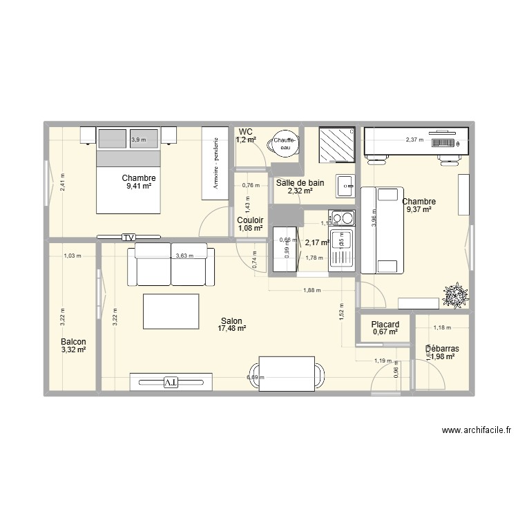 appart st hilaire. Plan de 11 pièces et 49 m2