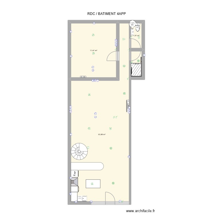 RDC / BAT4. Plan de 4 pièces et 75 m2