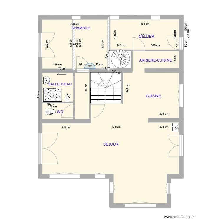 Rez de chaussée ter. Plan de 1 pièce et 9 m2