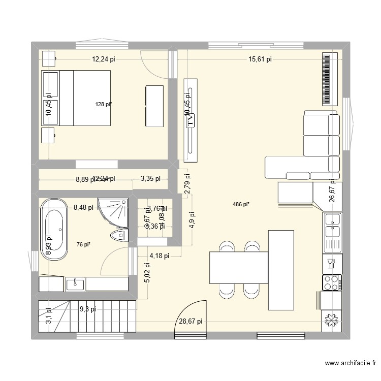 Mini du Fjord 28x30. Plan de 4 pièces et 66 m2