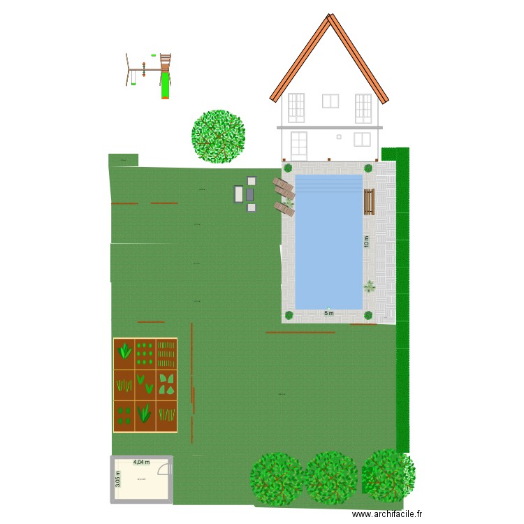 Piscine. Plan de 1 pièce et 12 m2