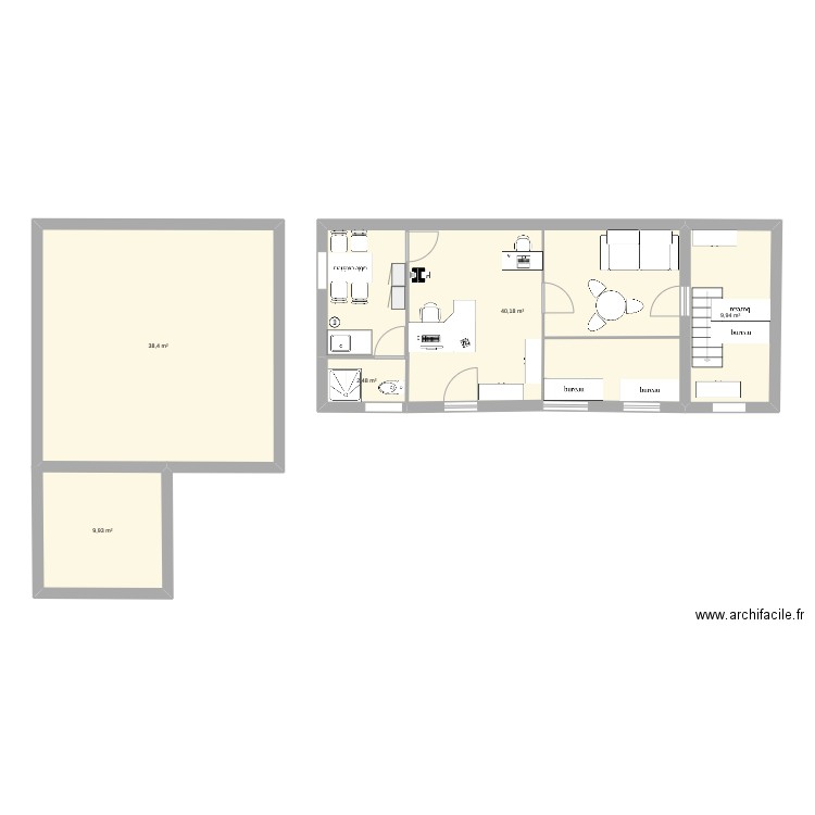 locaux pros. Plan de 5 pièces et 101 m2