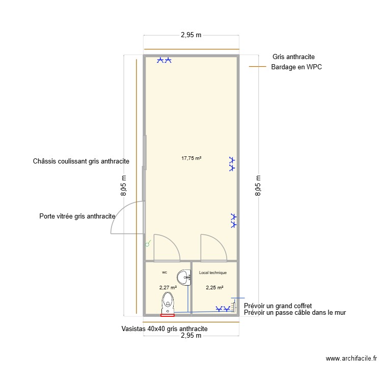 Despature. Plan de 3 pièces et 22 m2