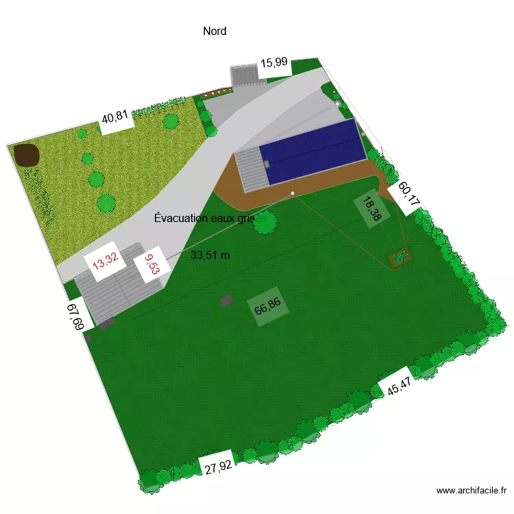 plan global apr&egrave;s+ &eacute;vacuation hangar et nord. Plan de 3  et 313 m²