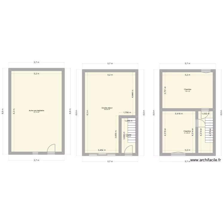 projet grange. Plan de 5  et 126 m²