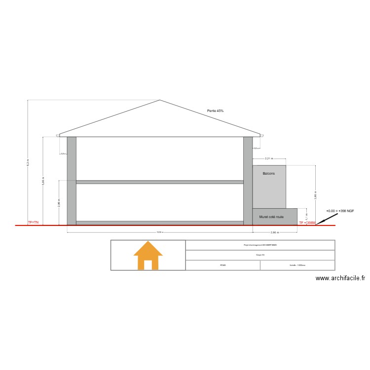 Coupe AA. Plan de 0 pièce et 0 m2