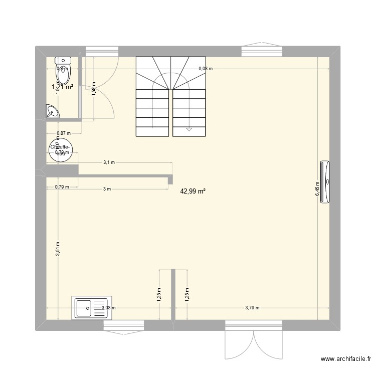 Sel-de-Bretagne RDC. Plan de 2 pièces et 44 m2