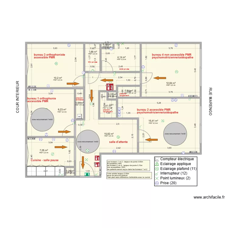 Cabinet avec dimension. Plan de 14  et 80 m²