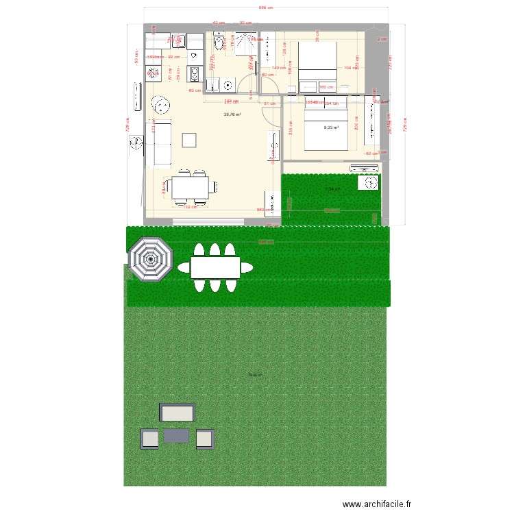 f3 jaune berre d. Plan de 4 pièces et 56 m2