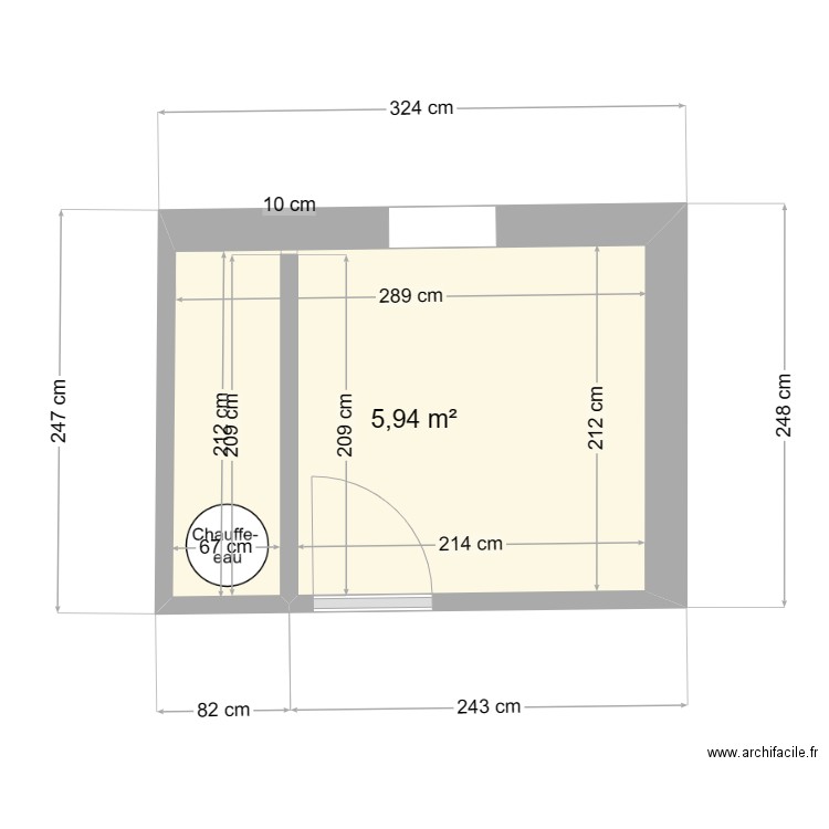 SdB cuisine. Plan de 1 pièce et 6 m2